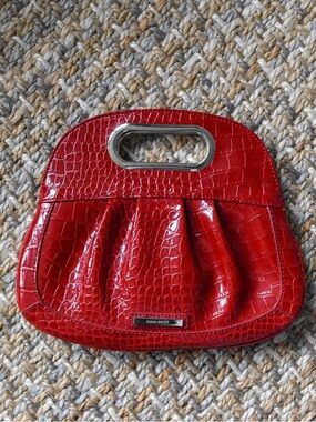 Structured Red Patent Croc Clutch Evening Bag Statement Purse